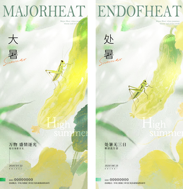 处暑大暑植物昆虫节气海报