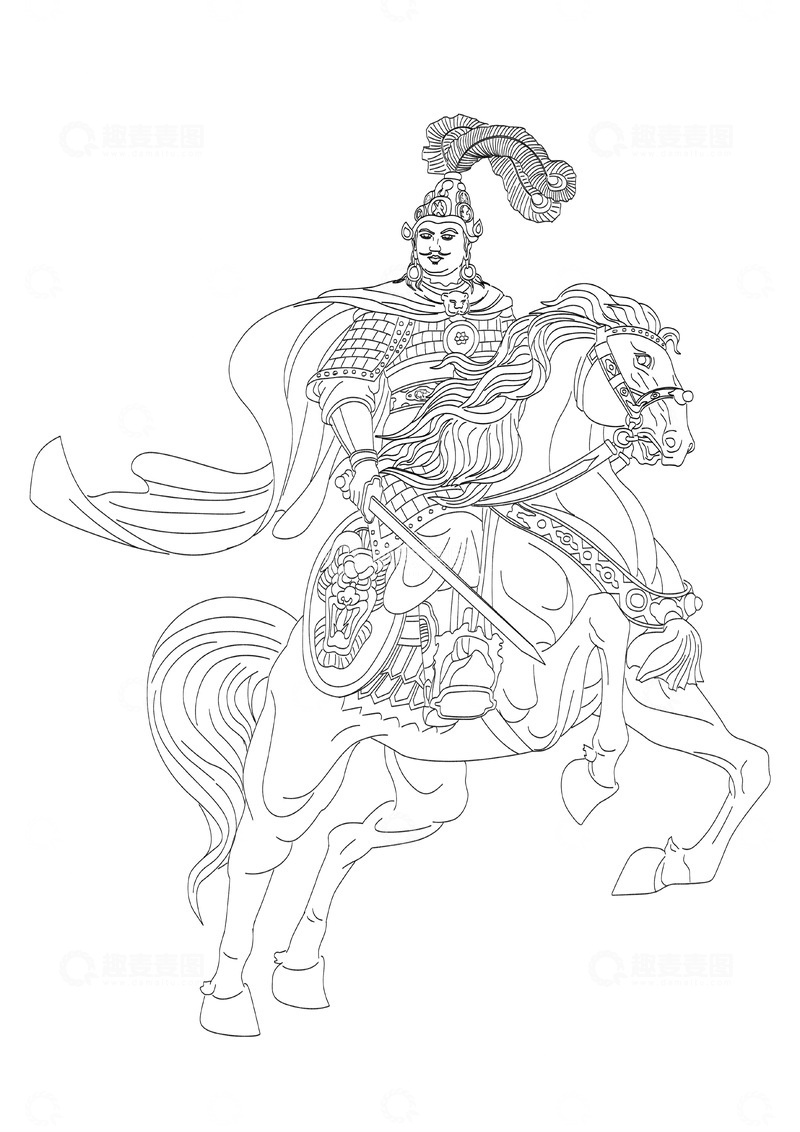源文件下载【趣麦麦图】将军人物线稿