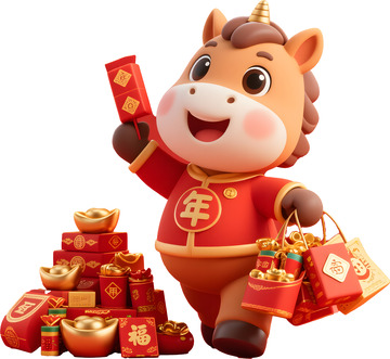 卡通马年新年贺岁图