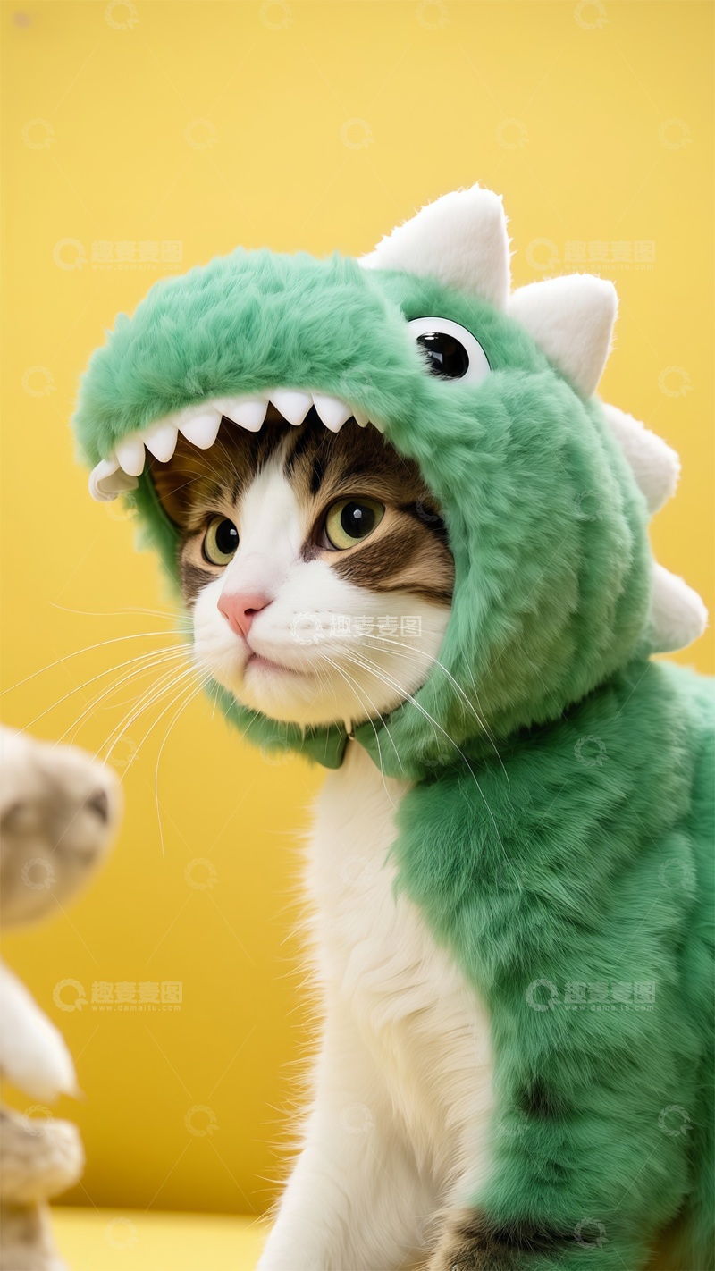 高清大图下载【趣麦麦图】萌宠猫穿戴恐龙装可爱摄影