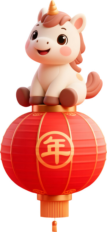 卡通马红灯笼庆祝新年