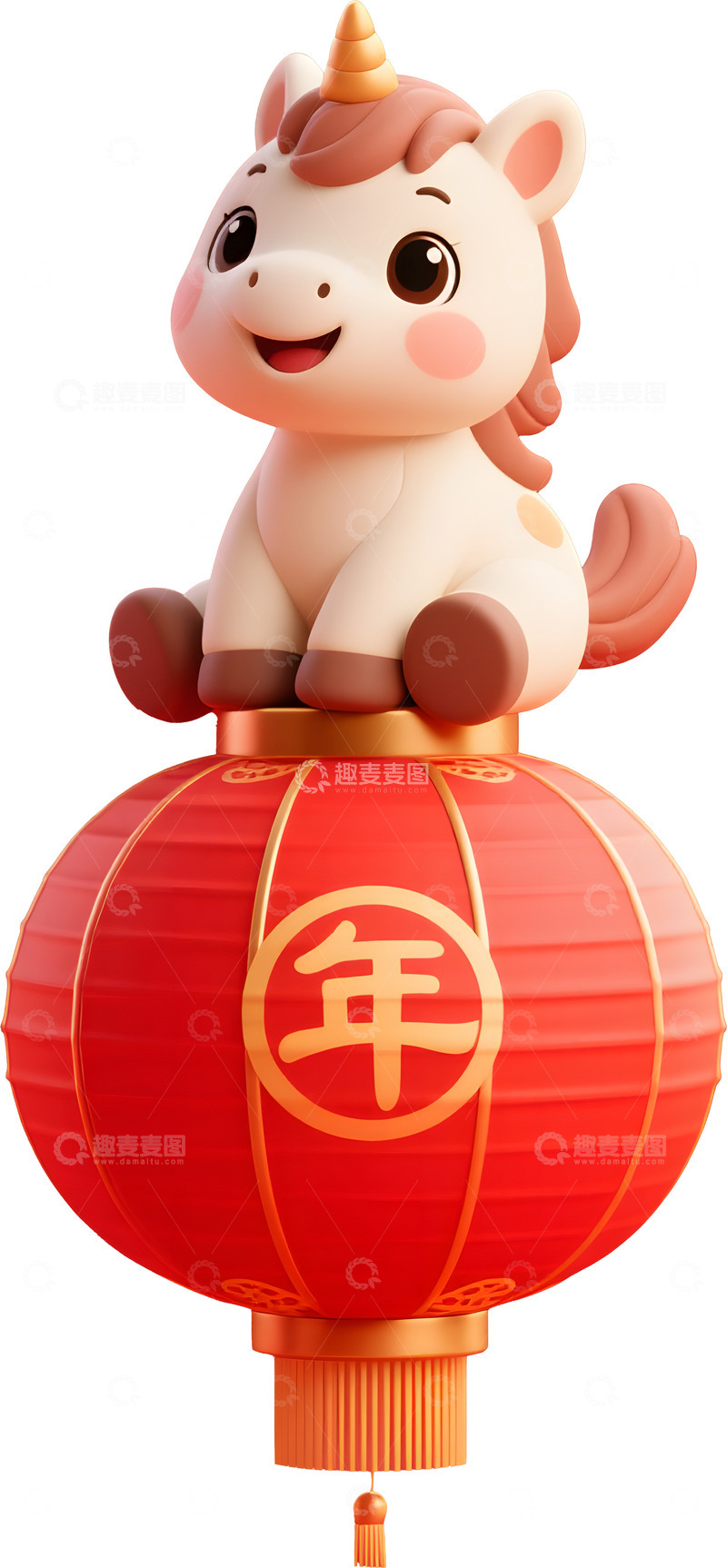 高清大图下载【趣麦麦图】卡通马红灯笼庆祝新年