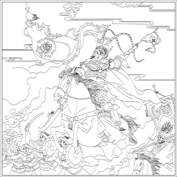 穆桂英浮雕线稿