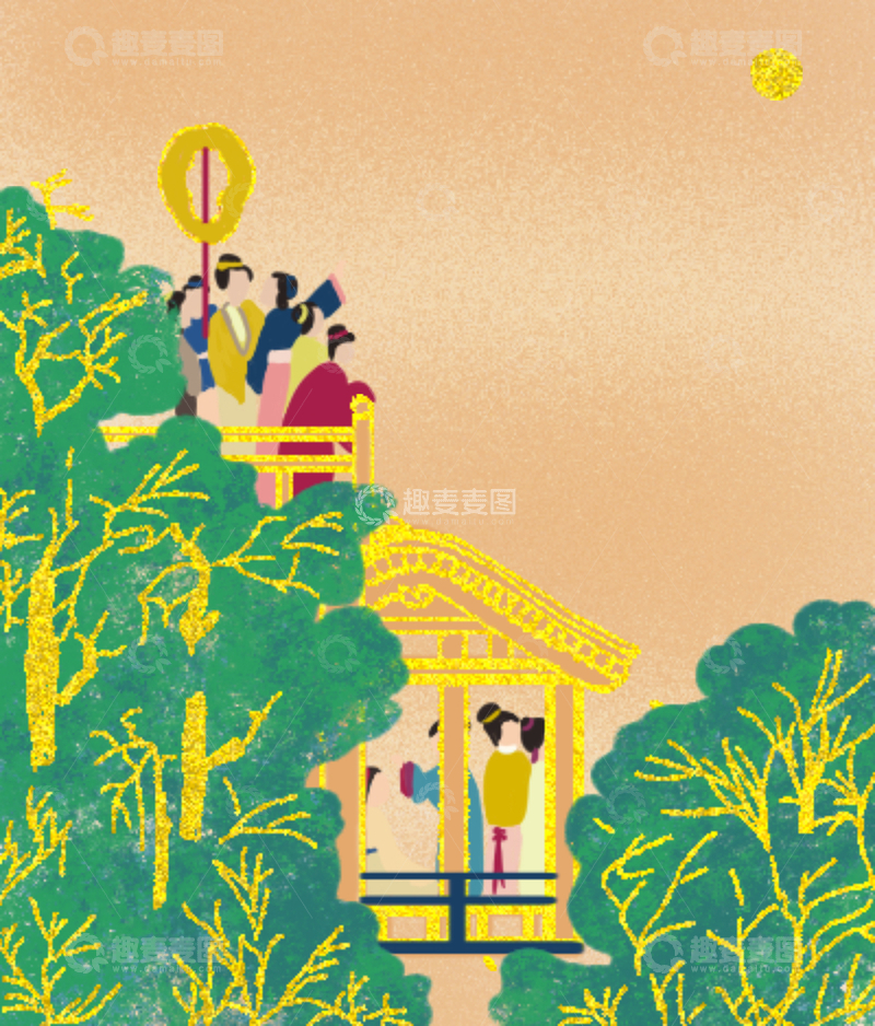 源文件下载【趣麦麦图】古风中秋登高赏月