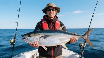 海上钓鱼喜获大鱼场景