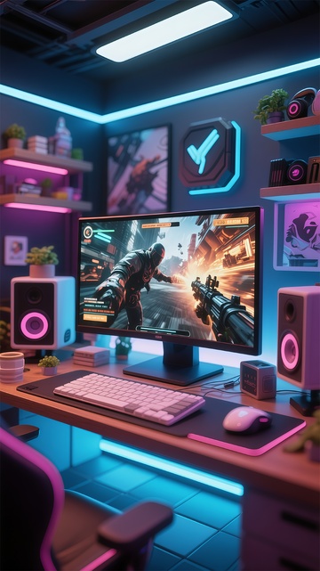 电竞风游戏设备桌面布置