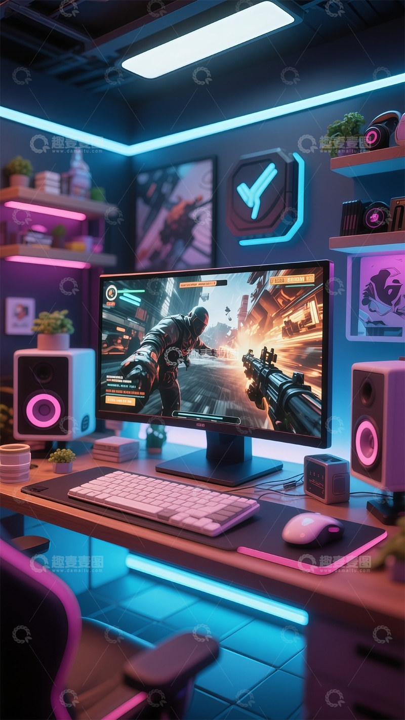 高清大图下载【趣麦麦图】电竞风游戏设备桌面布置