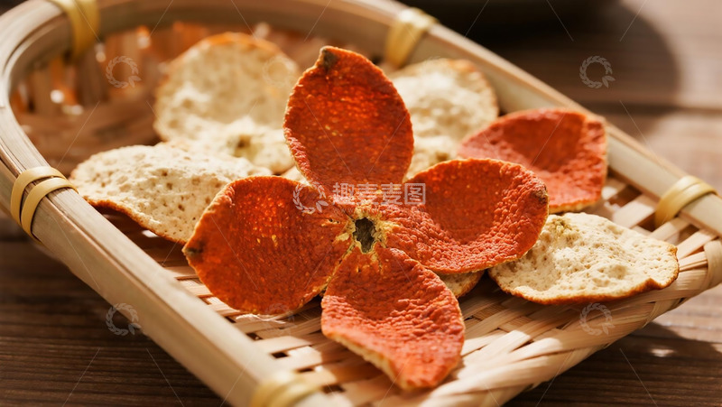 高清大图下载【趣麦麦图】中草药之竹筐里的陈皮