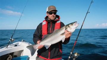 海上钓鱼获鱼摄影