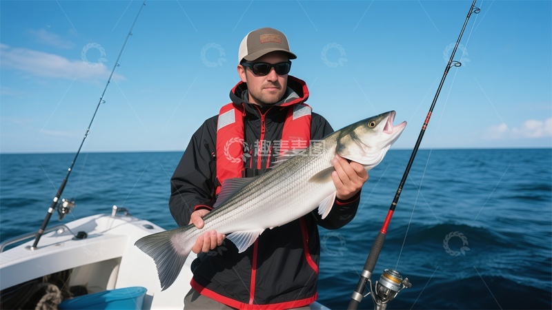 高清大图下载【趣麦麦图】海上钓鱼获鱼摄影