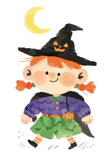 卡通女巫万圣节插画