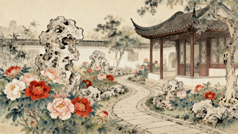 高清大图下载【趣麦麦图】牡丹园里的亭子5