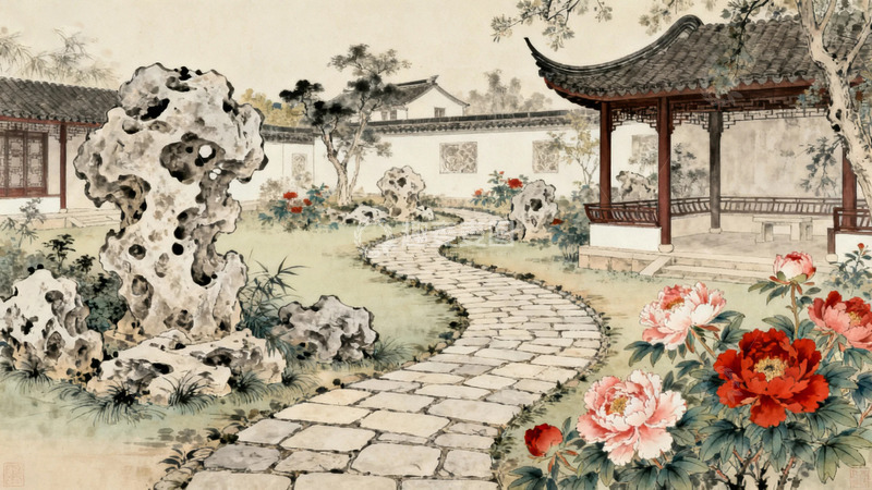 高清大图下载【趣麦麦图】牡丹园里的亭子3