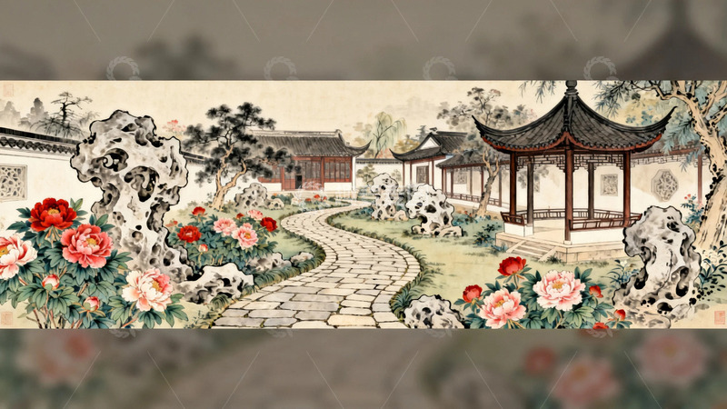 高清大图下载【趣麦麦图】牡丹园里的亭子2