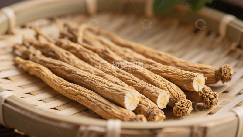 高清大图下载【趣麦麦图】中草药之竹筛里的党参