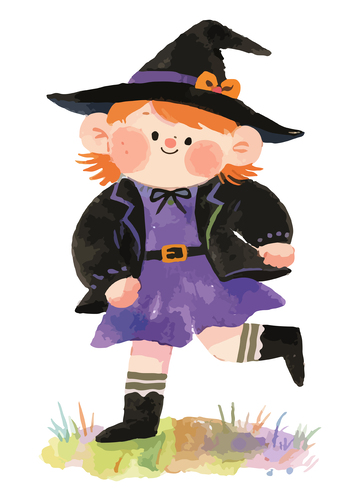 卡通女巫儿童插画设计素材