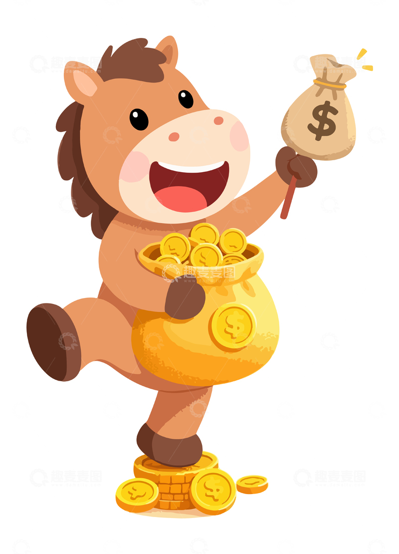 源文件下载【趣麦麦图】-卡通牛财气满满插画