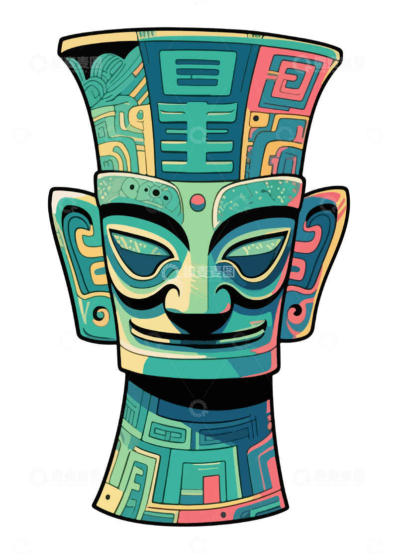 源文件下载【趣麦麦图】彩陶风格神秘面具插画设计素材