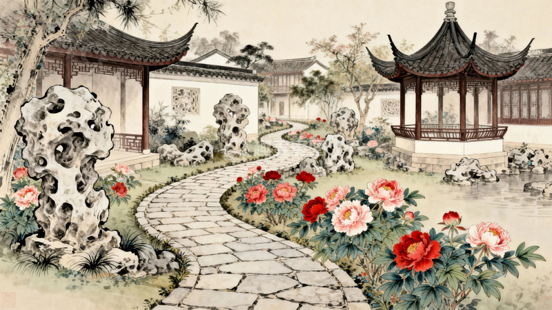 高清大图下载【趣麦麦图】牡丹园里的亭子1