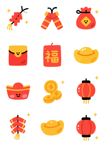 卡通风春节元素插画设计素材