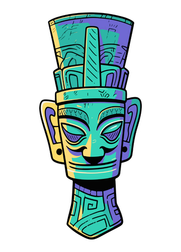 玛雅文化雕像卡通插画