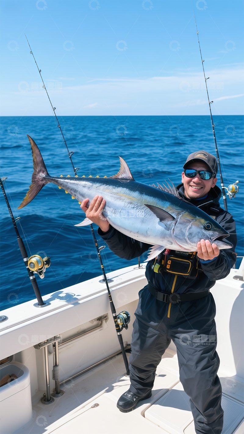 高清大图下载【趣麦麦图】海上垂钓喜获大鱼