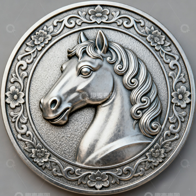 高清大图下载【趣麦麦图】银色勋章马头符号金属作旧复古纪念1