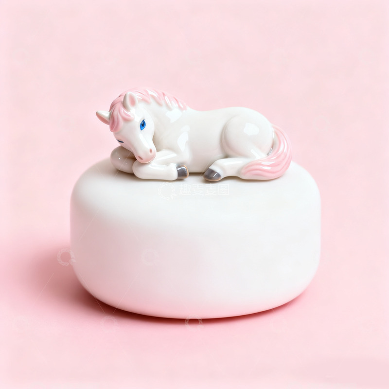 高清大图下载【趣麦麦图】粉色白色陶瓷可爱萌趣小马可爱艺术工艺品
