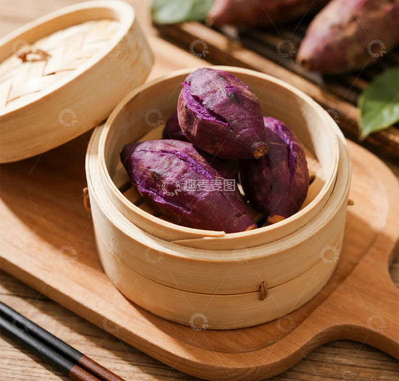 高清大图下载【趣麦麦图】蒸笼紫薯美食摄影