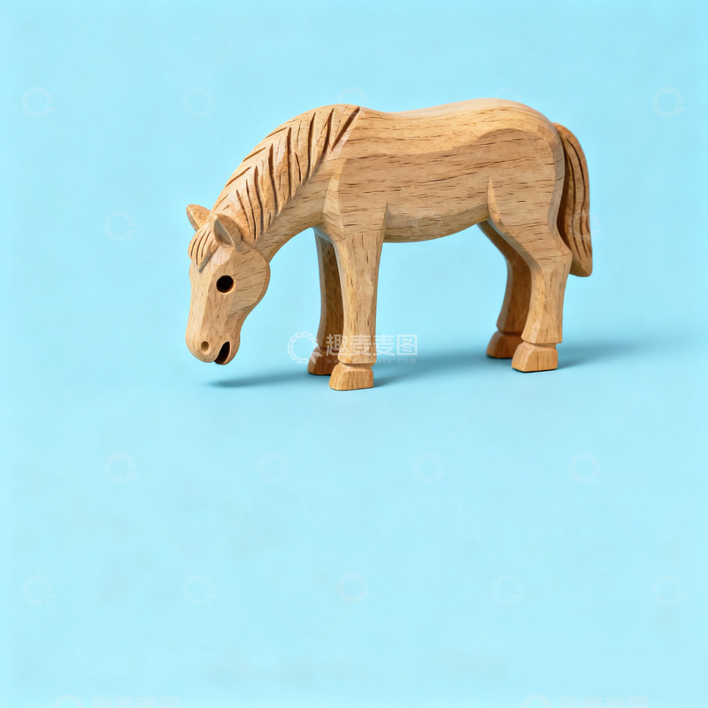 高清大图下载【趣麦麦图】蓝色背景木质可爱萌趣小马可爱艺术工艺品