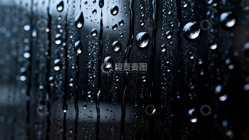 高清大图下载【趣麦麦图】暗黑玻璃上的水珠1