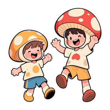卡通儿童蘑菇装扮欢乐插画