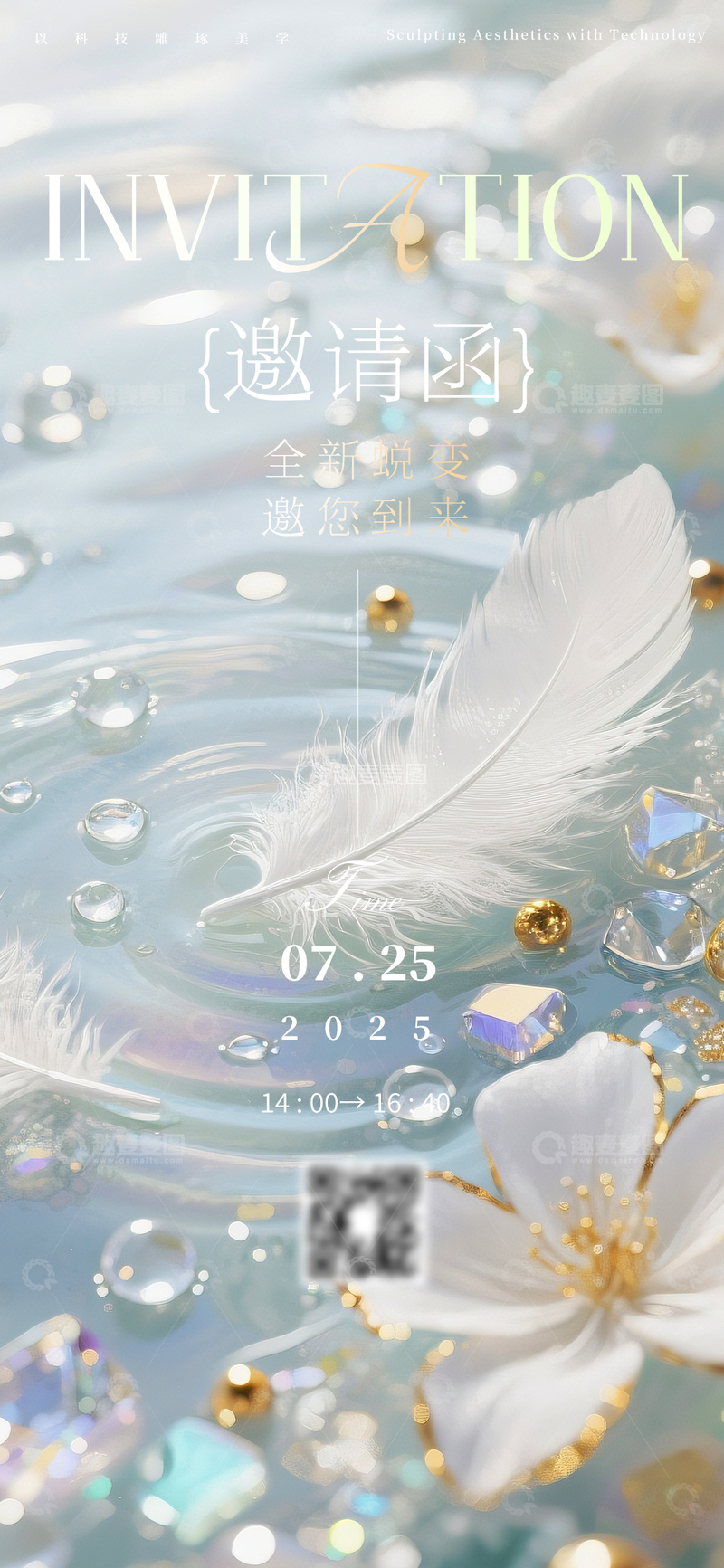 源文件下载【趣麦麦图】梦幻羽毛水晶邀请函设计