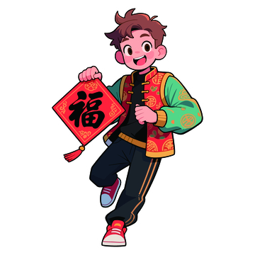 卡通新年喜庆男孩福字图片