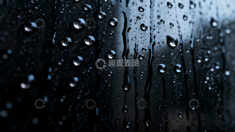 高清大图下载【趣麦麦图】暗黑玻璃上的水珠3