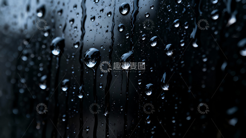 高清大图下载【趣麦麦图】暗黑玻璃上的水珠0