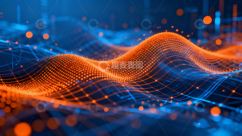高清大图下载【趣麦麦图】蓝色科技感粒子波浪背景0