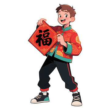 传统服饰新年祝福卡通插画