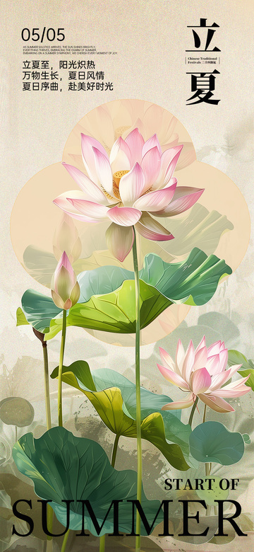 立夏荷花海报设计素材