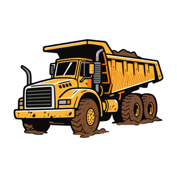 卡通风格黄色自卸卡车矢量插画