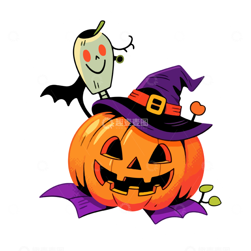 卡通风万圣节南瓜鬼怪插画