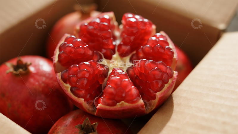 高清大图下载【趣麦麦图】蔬菜水果之纸箱里面的红石榴