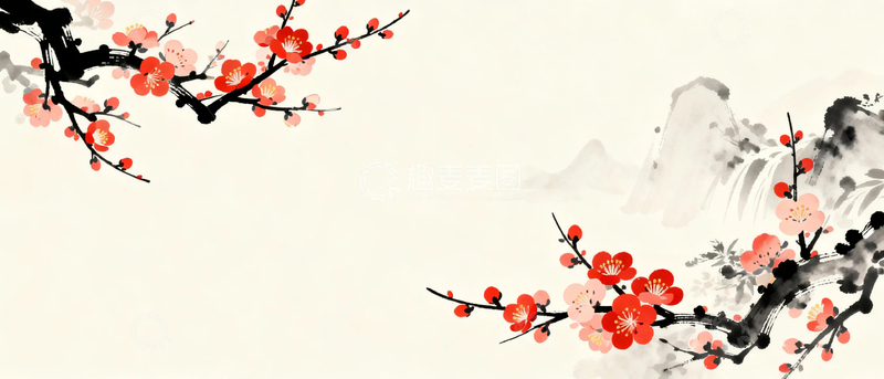 高清大图下载【趣麦麦图】水墨画梅花背景3