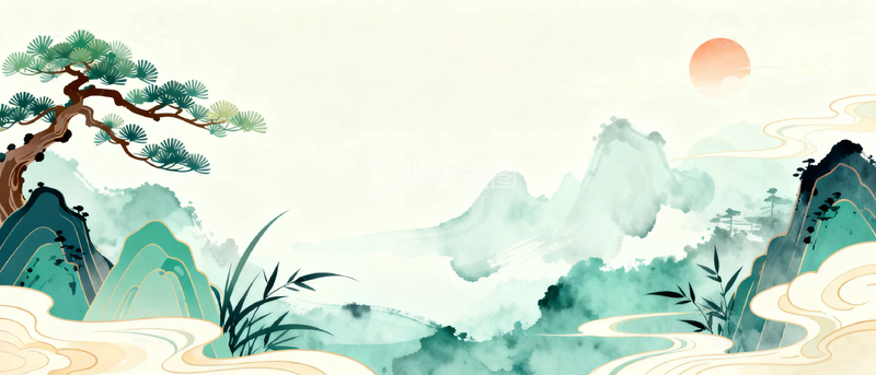 高清大图下载【趣麦麦图】国风水墨风景背景2