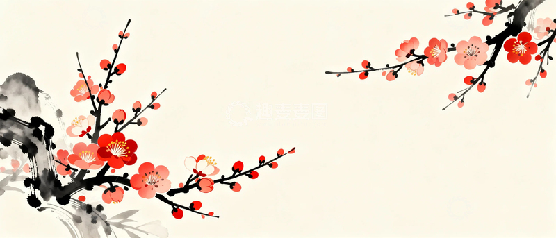 高清大图下载【趣麦麦图】水墨画梅花背景1