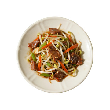 家常豆芽炒肉美食摄影