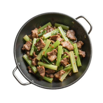 铁锅炒肉片芹菜美食摄影