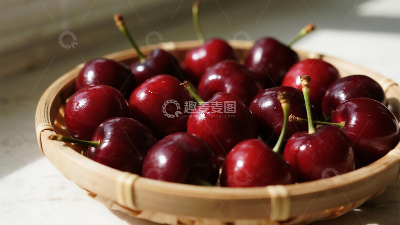 高清大图下载【趣麦麦图】蔬菜水果之竹篮里的车厘子大樱桃