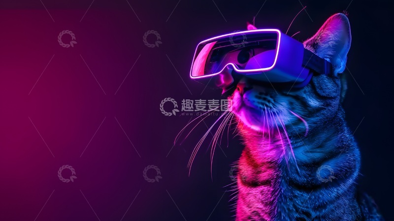 高清大图下载【趣麦麦图】霓虹猫科技风创意图像