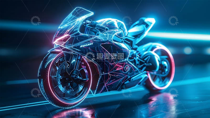 高清大图下载【趣麦麦图】未来科技感摩托车渲染图